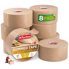 8pcs Brown Paper Tape - 2.75"x375' Water Activated Kraft Tape for Packing Boxes