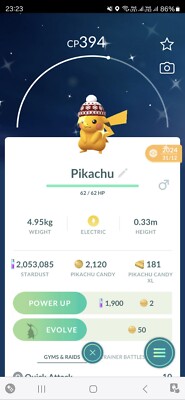 Shiny Pikachu ( Beanies Hat ) Pokemon Tr@de Go