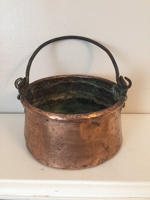 Antique Small Copper Cauldron Vintage Cooking Pot Hanging