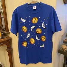 Vintage JERZEES Blue Moon Sun Front & Back Graphic Size Large-Unisex-Made in USA