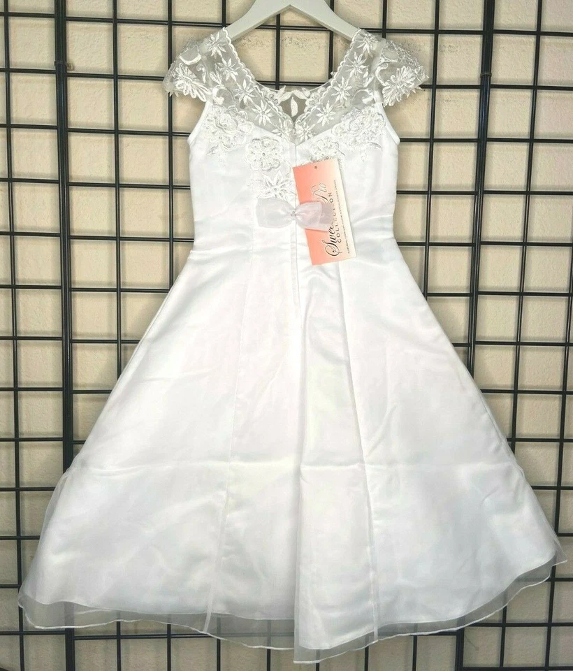 NWT NEW White Satin, Chiffon Sweetie Pie Pageant/Party/Formal Gown 6Y-Fit 6/7/8Y - Image 4 of 4