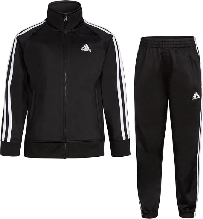 adidas boys Tricot Tracksuit Jacket Jogger Pant Set 2pc, AG6448 AK01 Sizes Black