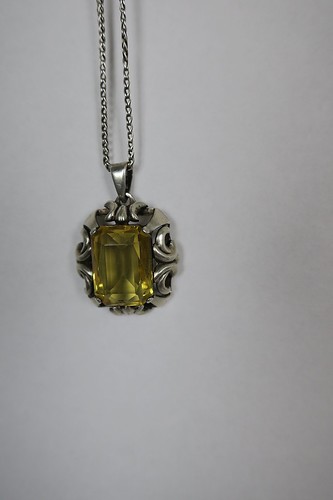 Vintage Halskette / Kette mit Citrin Anhänger 835 / 800 Silber Handarbeit - Picture 7 of 12