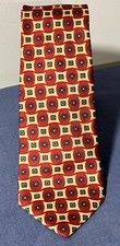 Vintage Burberry Men's Tie Red Silk Geometric Floral Shapes Made in England