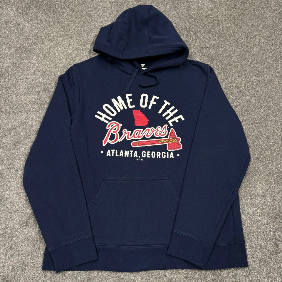 Atlanta Braves Sweatshirt Men Large MLB Baseball Blue Hoodie Sweater Georgia - Image 2 of 4