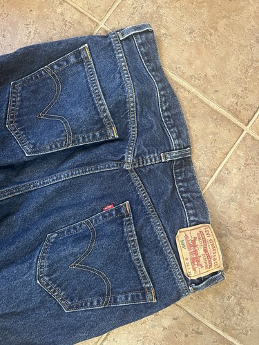 Levi's 505 Regular Fit Jean 36x33** Dark Stone Wash Blue Denim Raw Hem Straight - Picture 10 of 13