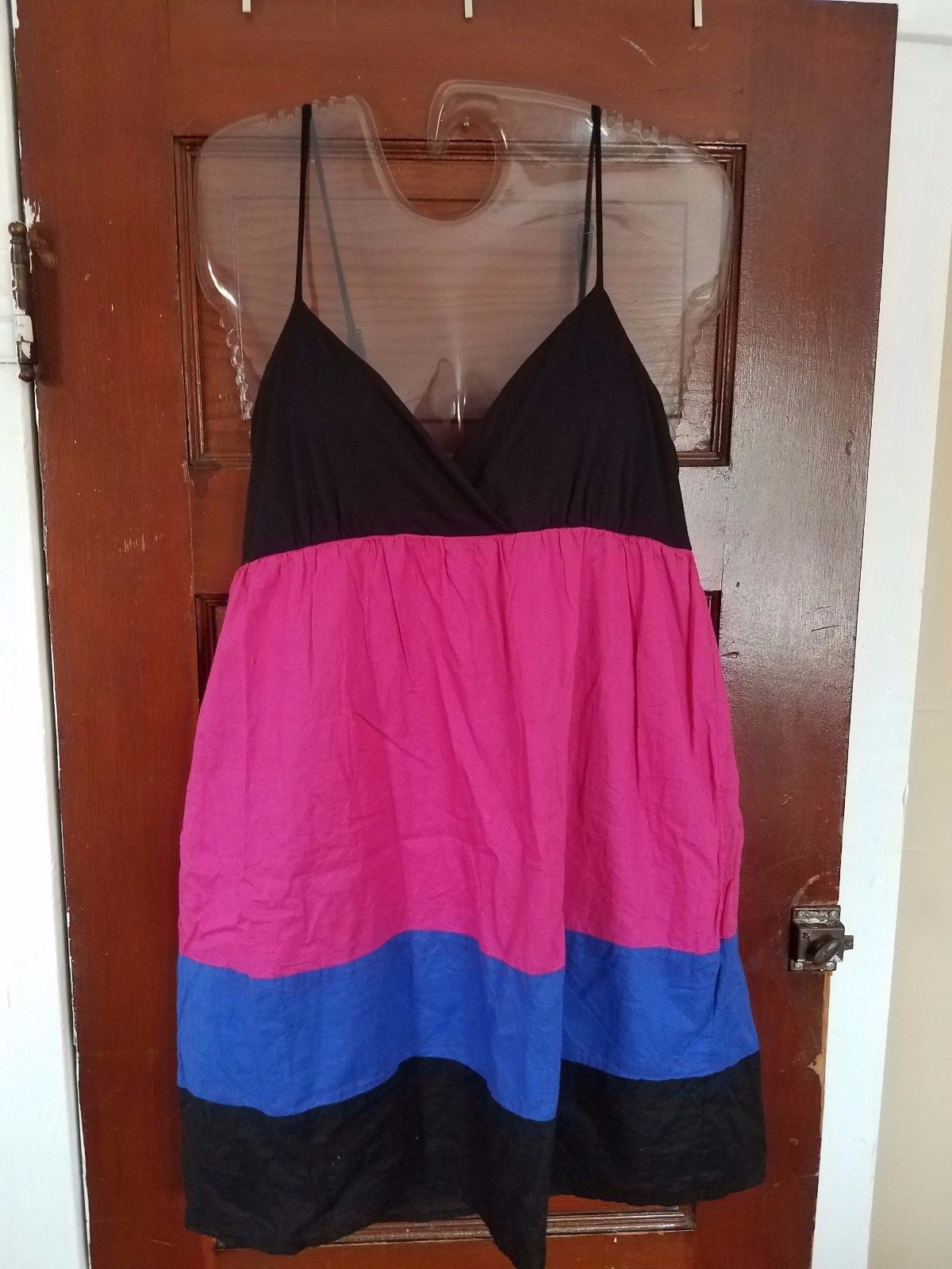 21 Twenty One Women's S Black Pink Blue Spaghetti Strap Cotton Lined Shirt