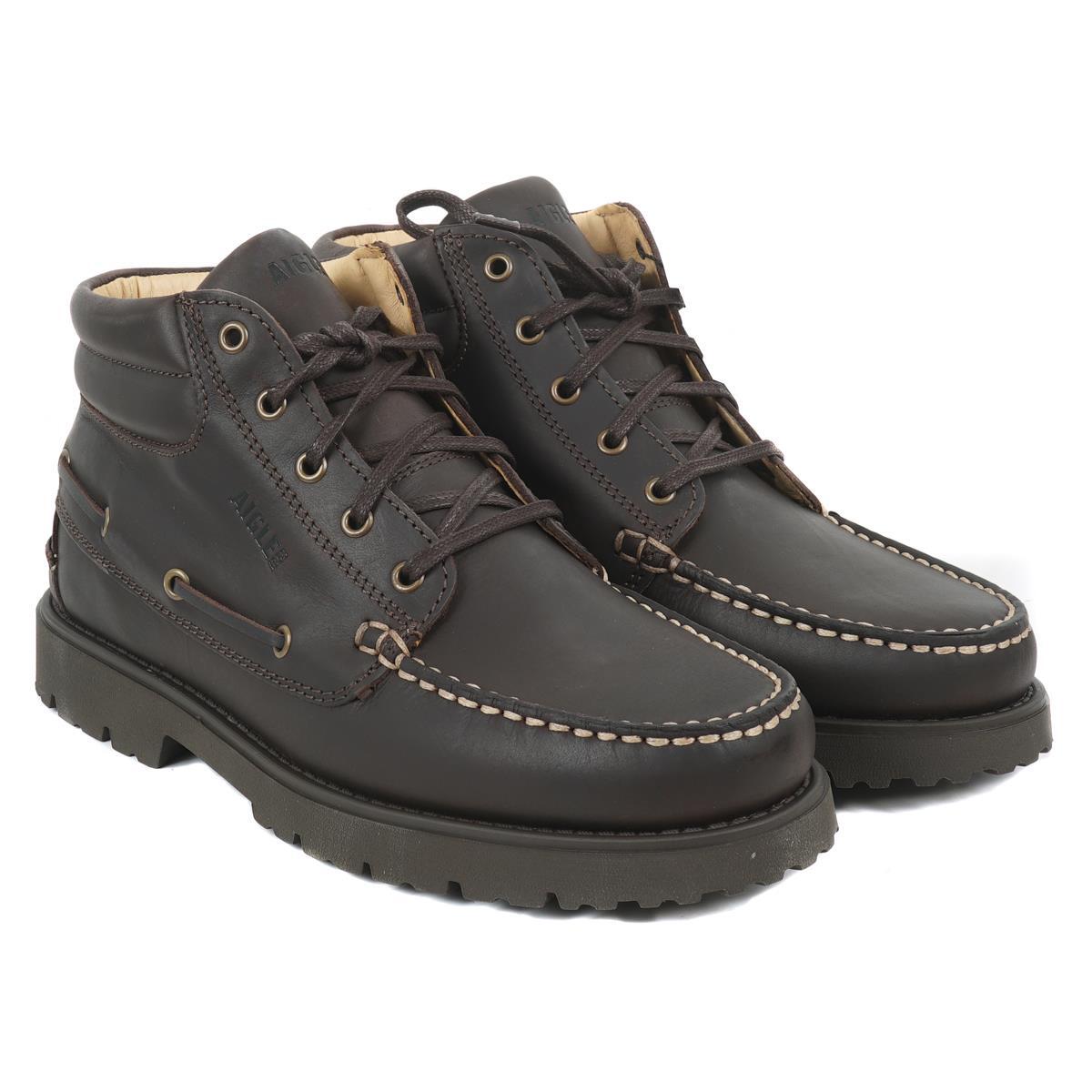 Aigle Tarmac Mens Mid II Leather Boat Shoes Marron Fonce  display picture 3