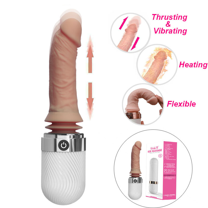 Rechargeable Sex Machine Toy Thrusting Dildo Double Stimulator Heating Vibrator