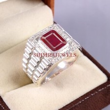 Riscaldato Rubino Gemma Con 18K Placcato Oro Bianco Argento Uomo Anello #301