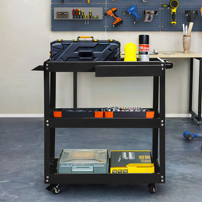 #ad 3 Tier Tool Cart on Wheels 400 LBS Load Heavy Duty Steel Utility Cart for Garage $66.99