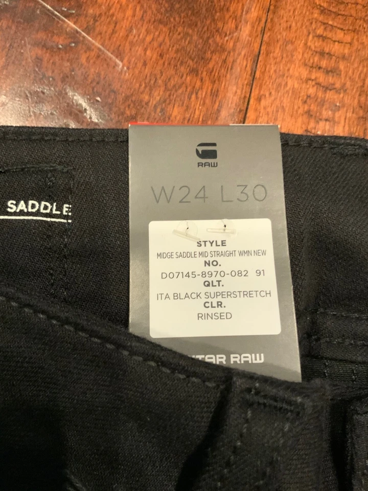 Jeans rectos medios súper elásticos negros G-Star RAW “Midge Saddle”, talla 24 ¡NUEVOS CON ETIQUETAS! Foto 4 de 4