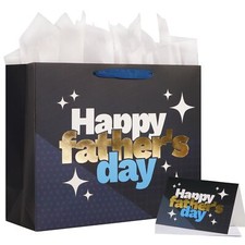 16" Large Father's Day Gift Bag with Tissue Paper and Handles and Greeting Ca...