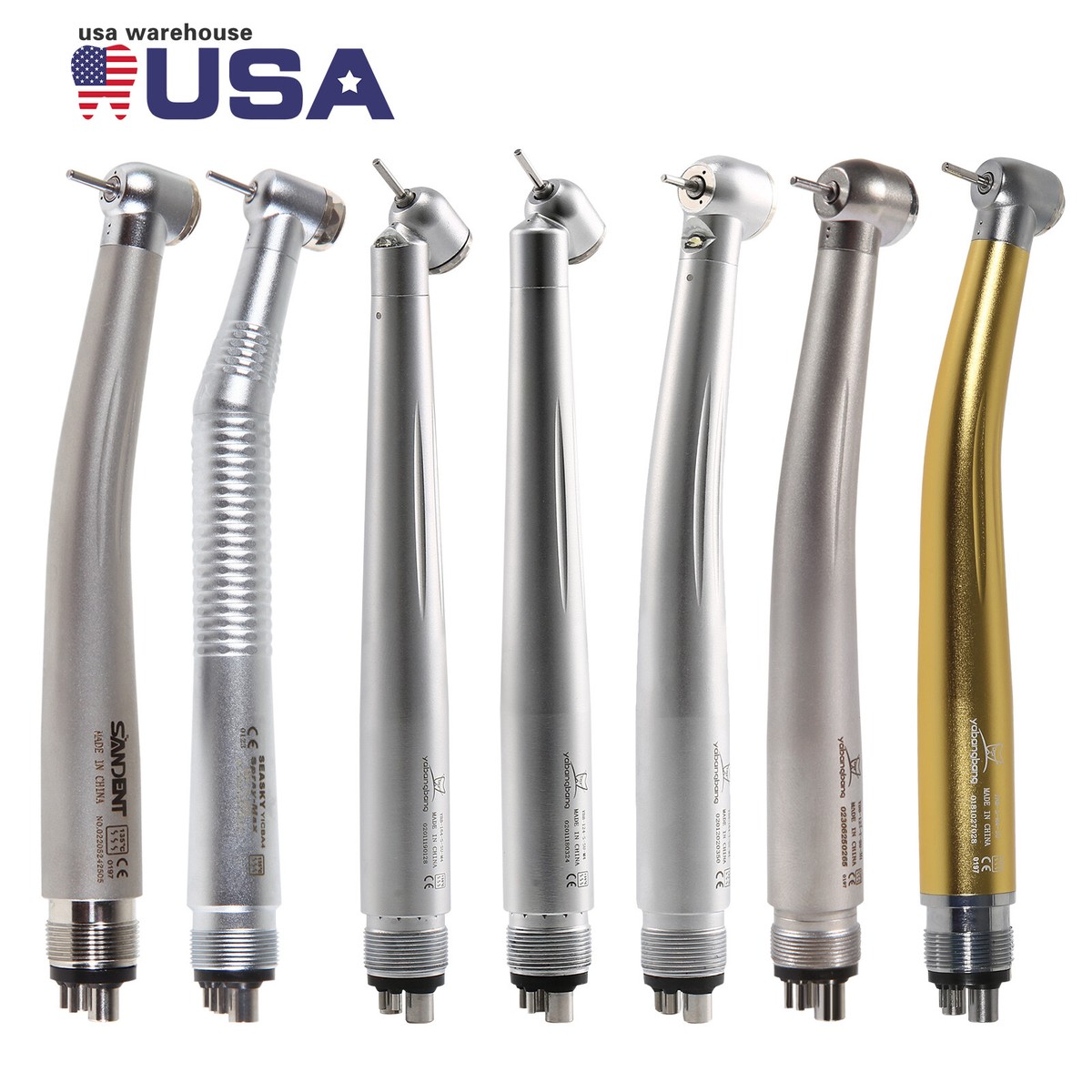 Dental (Fiber Optic LED E-generator) High Speed Handpiece Golden