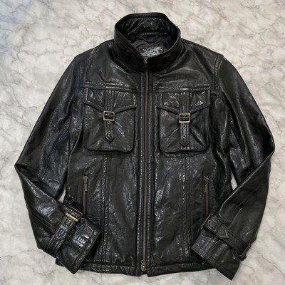 00s archive TORNADO MART leather jacket goatskin black W49cm L61cm  