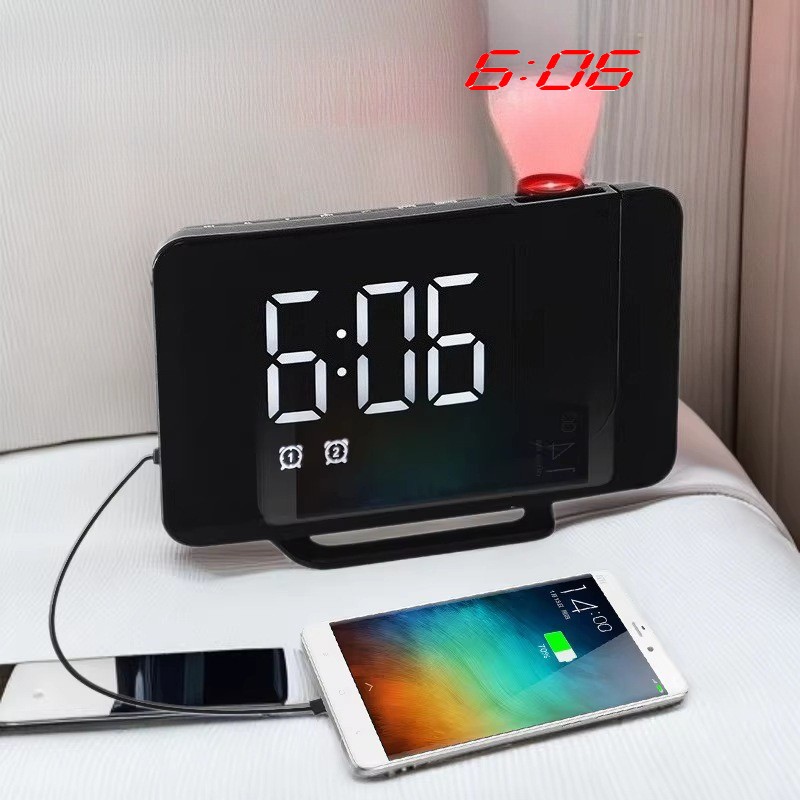1pc Projection Alarm Clock,180° Rotatable Led Display Clock with Radio Function