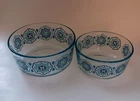 Vintage Pyrex Turquoise And Blue Medallion Pinwheel Design Bowl 7203 & 7201