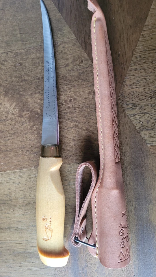 J. MARTTIINI Cuchillo Hoja Fija Acero Inoxidable Molido a Mano 7 1/2", Finlandia, Cuero Foto 2 de 3