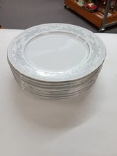 Set Of 8 Vintage Somerset By NL Excel Blue Floral 10.5" Dinner Plates