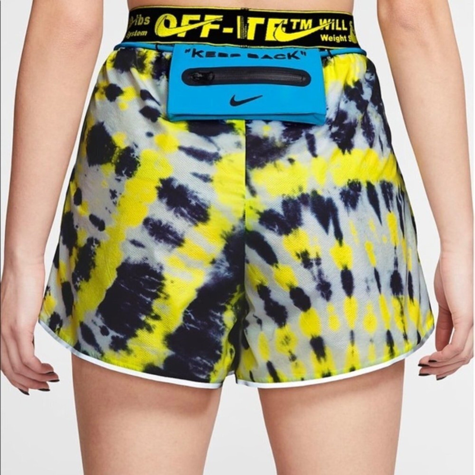 OFF WHITE X NIKE Pantaloncini Nike x OFF WHITE NRG gialli neri tie dye zip laterale cravatta vita XS