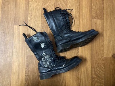 Dr. Martens Anissa Koi Embroidery Black Leather Tall Lace Up Boots (Evisu/Vonda)