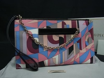 Emilio Pucci Pvc Leather Allover Pattern Clutch Bag Second Pink