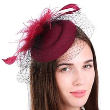 Women Fascinator Headband Feather Fascinator Veil Tea Party Derby Pillbox Hat