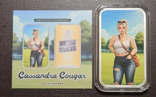 Bullion Baddies 1 oz silver bar Cassandra Cougar Bougie Series 6 Nice W/COA