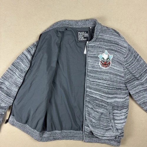 Play Cloths Fratellini Clown Knit Bomber Jacket XL Heather Charcoal 100% Cotton image 9