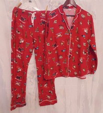 Old Navy Red Flannel Pajamas Set Pj s Womens size L Dogs Pug Doxie Bulldog