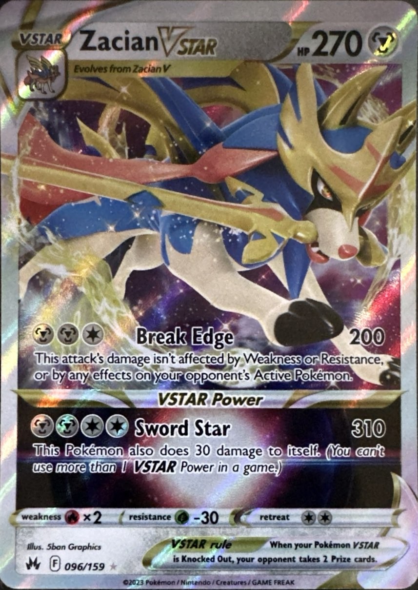 Zacian VSTAR 096/159 Holo VSTAR Rare Crown Zenith Pokemon Near Mint