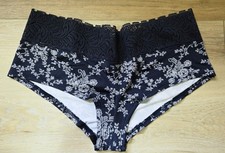 Vintage Victoria's Secret Blue Floral Silky Smooth Lace Trim Hiphugger Panties M
