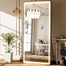 65x26 Mirror Full Length, Aluminum Alloy Floor Mirrors with Lights, 3 Color L...