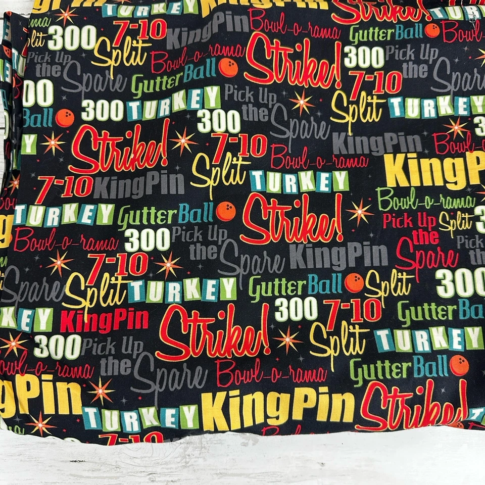 4.5 Yards It’s A Strike Bowling Fabric by Maria Kalinowski Kanvas Bowl Pins Ball - Image 2 of 4