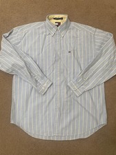 Tommy Hilfiger Shirt Mens Large Blue Stripe Button Down Long Sleeve Casual