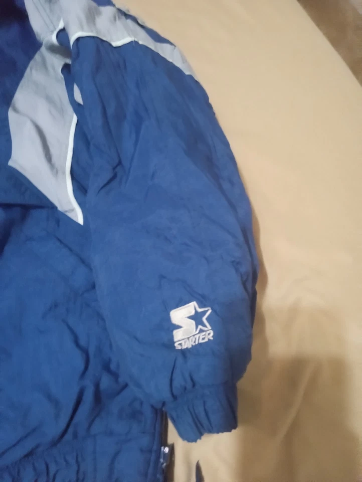 Chaqueta acolchada pulóver azul vintage de los 90 NFL Starter Dallas Cowboys L 1/2 cremallera Foto 3 de 4
