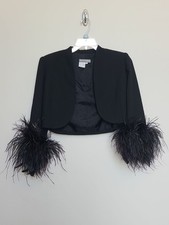Maggy London Size 10 P Black Cropped Blazer ostrich Feather