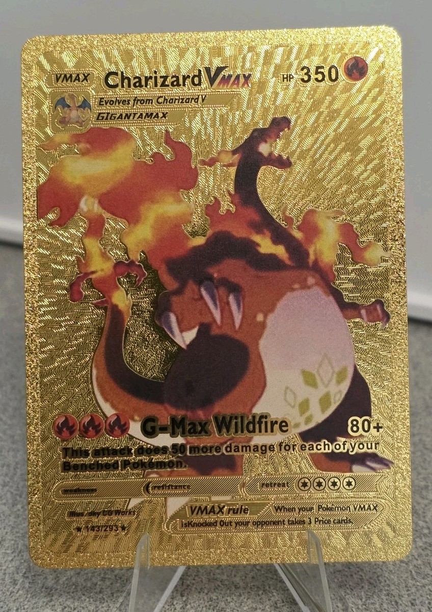 Pokémon Charizard VMAX 350hp Gold Foil Fan Art Collector Card TCG