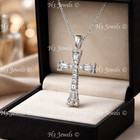 14k Solid White gold Natural diamond cross pendant 0.10 ct Bagguette — photo 3