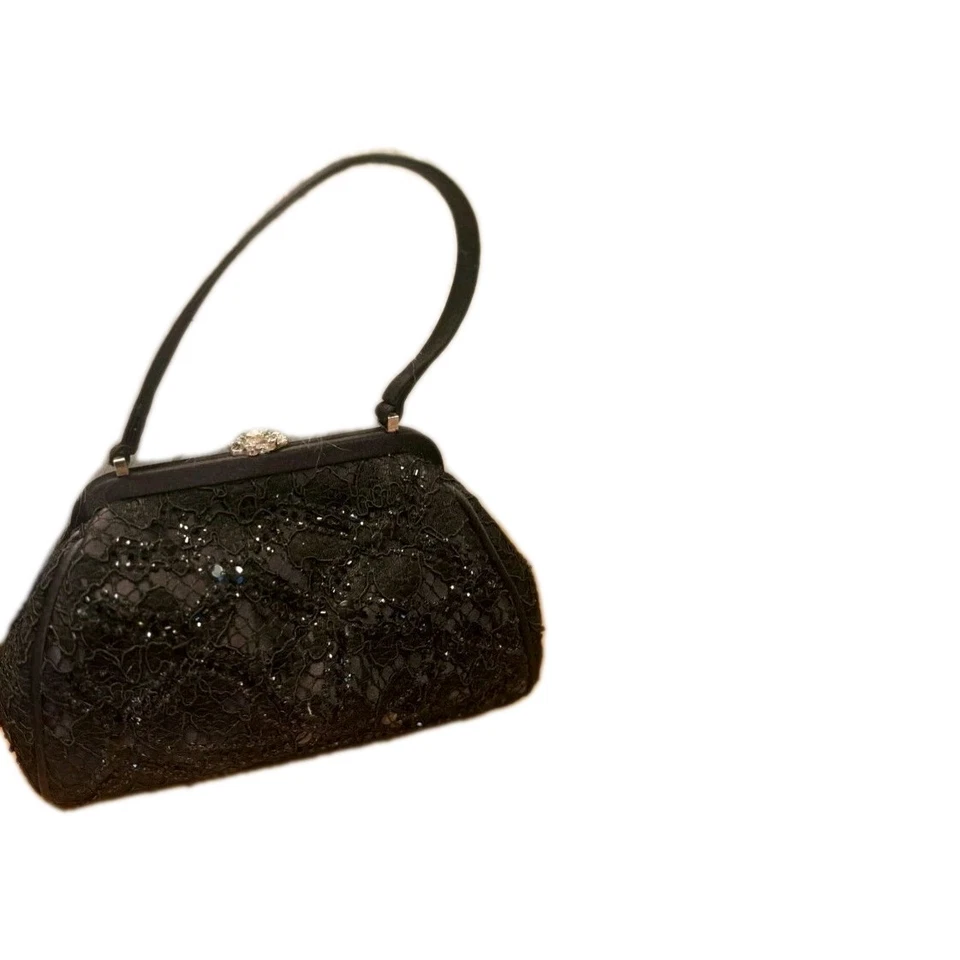 Cartera de satén Talbots negra con cuentas asa superior fecha noche Foto 4 de 4