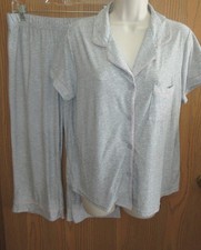RAE DUNN SLEEP WOMENS GRAY solid CAPRI lounge pajama set M NWOT
