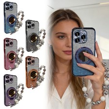 Sparkling Rhinestone Phone Case with Mirror, For phone 15 Car Vent Clip & Stand