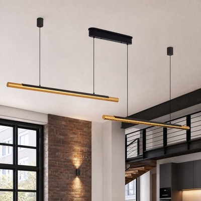 75'' Black Gold Pendant 2 Light LED Linear Chandelier 3CCT Living Room Fixture