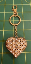 Goldtone Crystal Stone Heart Shaped Pendant Keychain