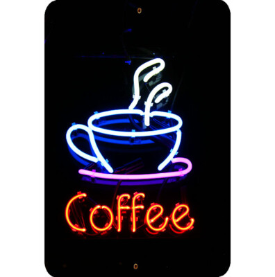 Coffee Metal Sign 8x12 Image Neon Light Coffee Cup Collectible Art