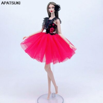 Black Lace Hot Pink Fashion Doll Dress For 11.5in. Doll Outfits Clothes Gown  1/6 | eBay UK