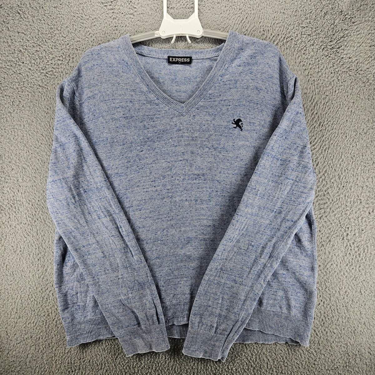 Express Men's XL Sweater Light Blue V Neck Knit Long Sleeve Cotton Size XL