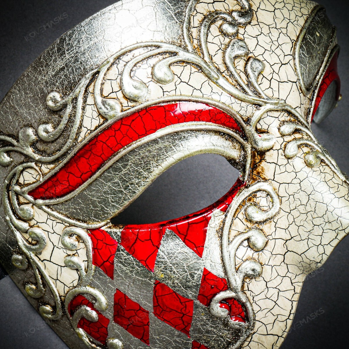 Phantom Crackle Red Silver Luxury Venetian Half Face