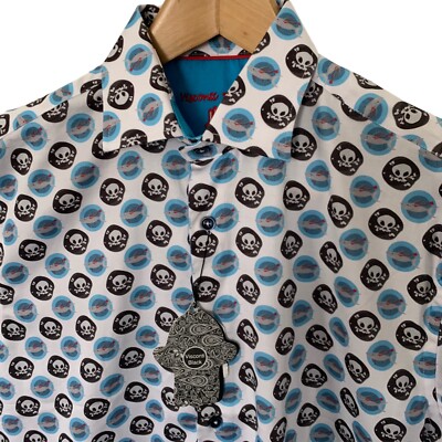 NWT Visconti Black Mens Shirt Sz Small Shark Skull Pattern White Black Limited
