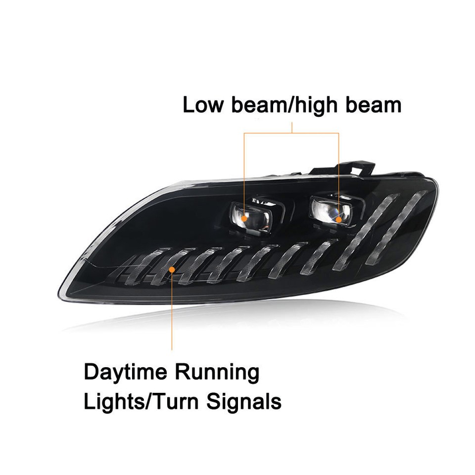 For Audi Q7 2006-2015 Dark Headlights Dynamic W/LED Signal Low/High ...